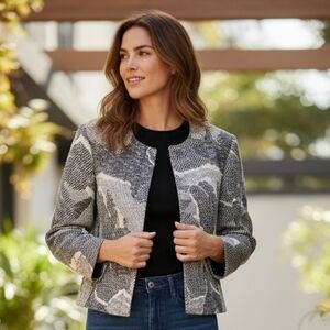 BOSS Hugo Boss Black and White Abstract Pattern Blazer